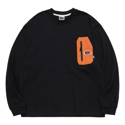 Battles长袖美式纯棉撞色口袋T恤