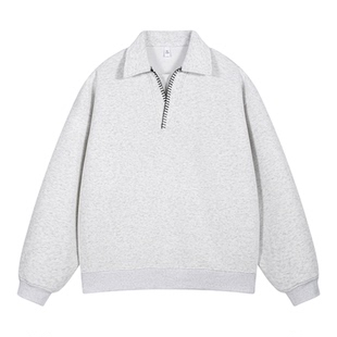 悟空有货复古手缝线polo领卫衣男女秋季潮牌情侣宽松百搭套头上衣