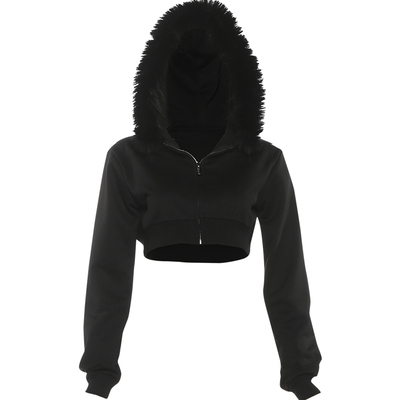 辣妹毛茸茸拼接修身超短长袖外套