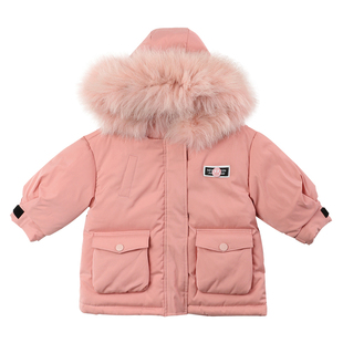 陈大猪小O宝 女宝宝羽绒服中长款加厚外出2023冬季儿童派克服外套