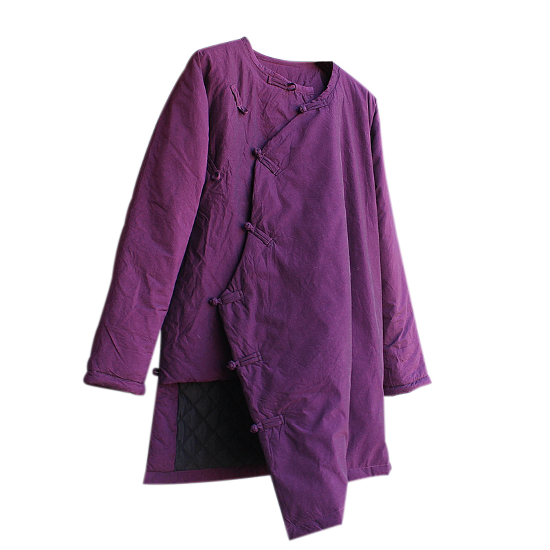 女冬季棉花薄棉袄无领大襟斜襟棉服外套上衣复古中国风宽松大码