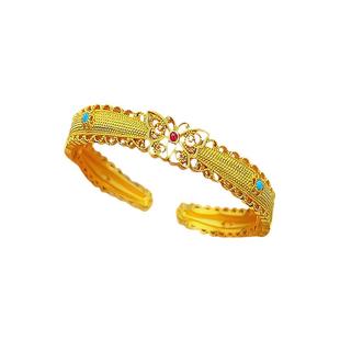 新中式沙金珐琅彩镂空花丝蝴蝶手镯女古法开口镯子小众百搭送女友