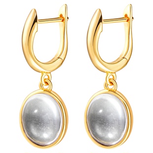 VISING天然石英质玉水沫子鸽子蛋耳环金色耳饰耳扣款国风新中式