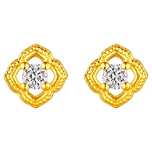 金至尊星芒黄金耳钉新款足金999耳饰生日礼物送老婆镶钻石耳饰