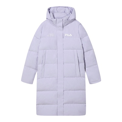 FILA斐乐女款羽绒服秋冬加厚连帽拉链长款防泼水防污保暖外套
