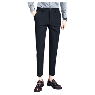 男士休闲西装长裤商务正装秋冬季款九分修身小脚加绒保暖西服裤子