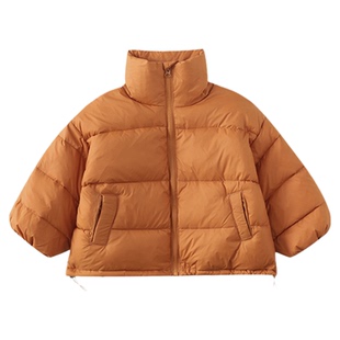儿童橙色短款保暖羽绒服宝宝休闲加厚面包服男童立领洋气冬装外套