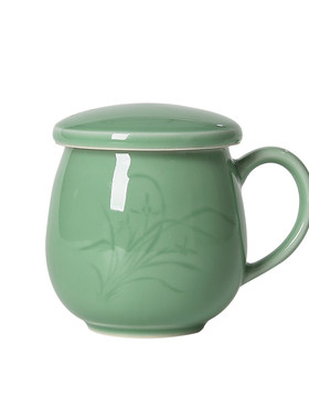 陶瓷单个带盖过滤办公室兰花茶杯