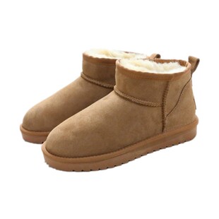 周冬雨同款雪地靴女皮毛一体冬季短筒真牛皮加绒加厚防滑保暖棉鞋