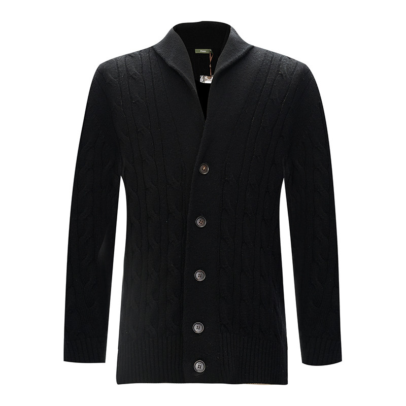 JODOLL乔顿100%绵羊毛男士开衫舒适休闲黑色百搭绞花青果领针织衫