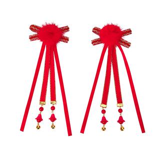 巴拉巴拉女童发饰小童宝宝红色毛球发夹儿童国风饰品夹子新年新款