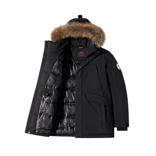 Jeep中长款羽绒衣男鹅绒羽绒服貉子毛领保暖外套防风防泼水派克服