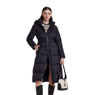 歌莉娅长款羽绒服女2023冬季新款保暖鹅绒收腰连帽外套1BSC8D960