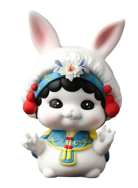 东方泥土京剧花旦陶瓷兔子摆件