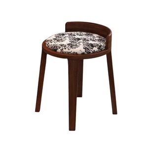 实木中古风印花化妆凳女生卧室不占空间梳妆台椅子复古圆形小凳子