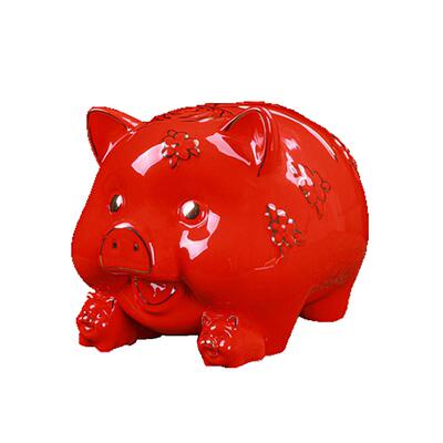 陶瓷猪红色储蓄罐招财存钱罐摆件