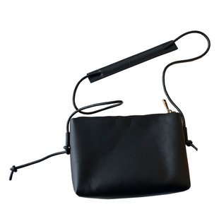 Mingen原创小众日系简约休闲黑色牛皮横款小方包单肩斜挎包女包