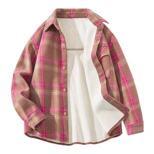 史努比女童衬衫冬季2025新款加绒保暖女孩格子衬衣时髦儿童外套