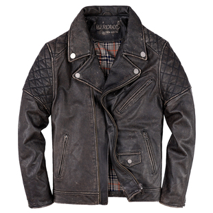 水洗做旧真皮皮衣青年男士斜拉链修身短款机车皮夹克日韩时尚外套