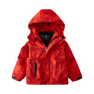 罗蒙儿童羽绒服三合一男童冬装新款童装冬季白鸭绒派克服外套红色