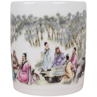 清仓包邮景德镇陶瓷笔筒学生礼物装饰桌面摆件收纳盒创意复古中式