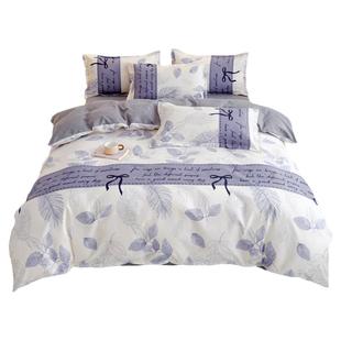 【现货】全尺寸四件套简约床单被套宿舍小清新叶子亲肤化纤3件套