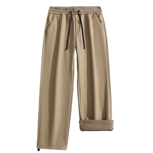 男士卡其色加绒裤子男款冬季加厚休闲裤直筒宽松2025新款长裤百搭