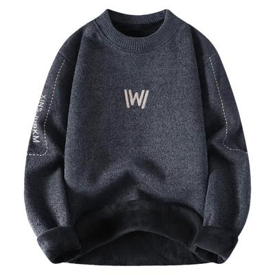 假两件毛衣男秋冬季加绒针织衫