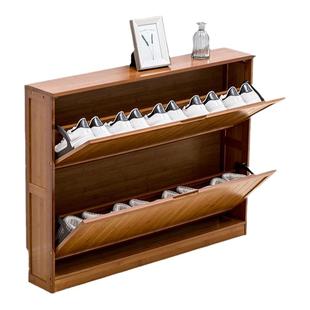 楠竹翻斗式鞋柜家用门厅玄关鞋架收纳柜入户靠墙超窄薄17cm储物柜