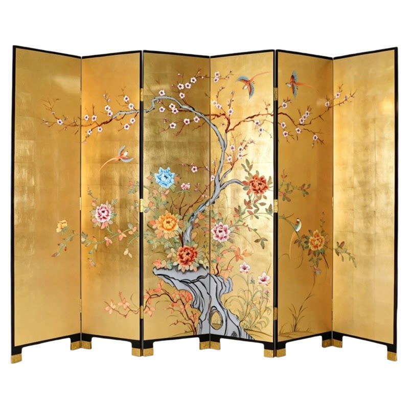 金箔花鸟图非遗大漆折屏客厅隔断