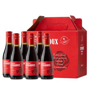 【自营】法国进口小瓶红酒礼盒装半甜红葡萄酒迷你晚安酒187ML*6