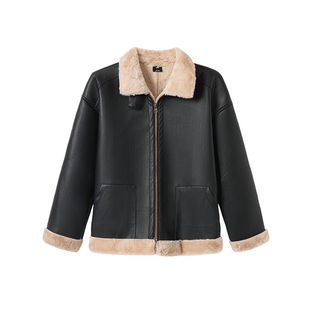 韦恩泽维尔加肥加大宽松大码秋冬男翻领加厚毛皮衣夹克外套9255