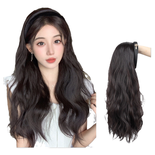全真发发箍假发女长发云朵烫高颅顶一体头顶假发半头套直发假发片