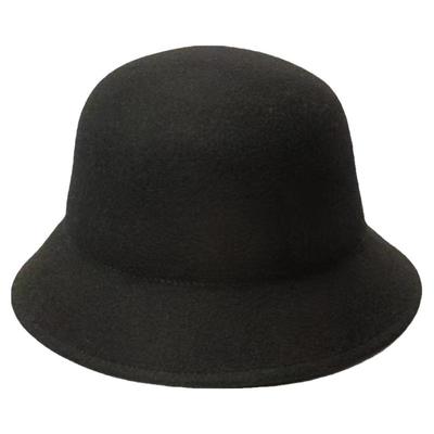 羊毛圆顶复古毛毡帽盆帽保暖短檐