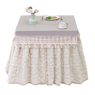 2025新款烤火罩桌子套防水PU桌布加厚毛绒面裙电取暖被麻将机罩子