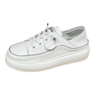 头层牛皮厚底增高板鞋女2026春秋新款百搭圆头休闲女鞋两穿小白鞋