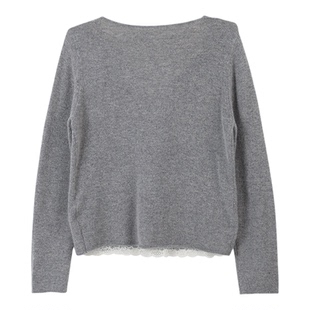 记忆的起点V领毛衣2026春季新款气质蕾丝拼接针织上衣女70AC56020