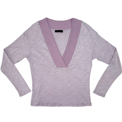 竹节棉V领松弛感宽松长袖T恤