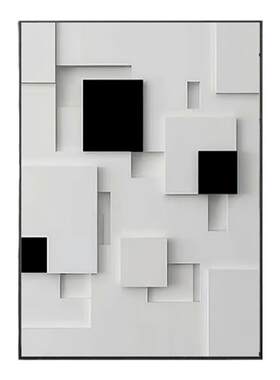 玄关简约立体感装饰画黑白抽象画