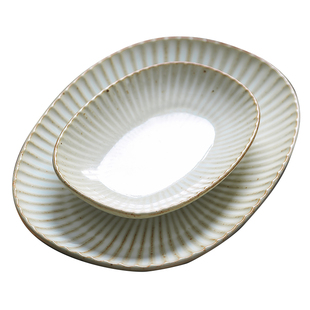 拾器集日式复古陶瓷椭圆碟子甜品寿司水果精致烤肉蛋糕摆盘餐具蝶