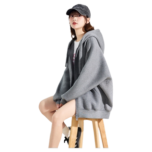 唐狮开春外套女新款休闲宽松灰色卫衣爆款连帽春秋上衣韩版k