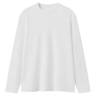 拇指白小T纯白长袖T恤女2024春季新款磨毛舒适百搭圆领打底上衣