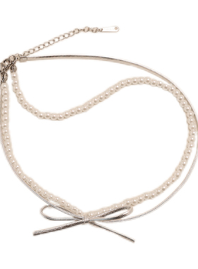 气质百搭珍珠蝴蝶结丝带锁骨项链