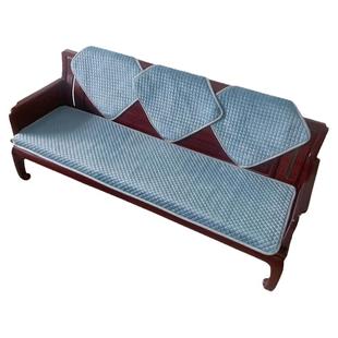 冬季沙发垫防滑法兰绒实木布艺纯色四季通用长椅春秋版短毛绒坐垫