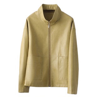 绵羊皮外套女短款立领休闲时尚皮夹克海宁新款2025秋冬真皮女皮衣