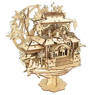 广寒宫八音盒DIY手工音乐盒积木质拼装模型3D立体拼图女生日礼物