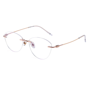 超轻纯钛猫眼无边框眼镜架近视女高级感专业可配度数丹阳素颜圆脸