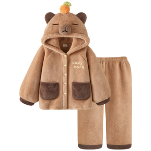 【显眼包】情侣睡衣女款冬季加厚珊瑚绒卡皮巴拉可外穿家居服男