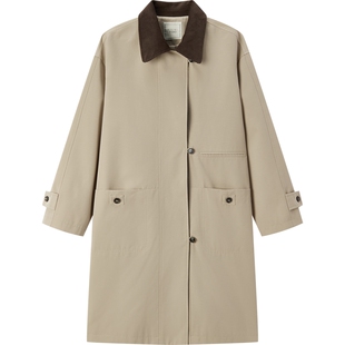 爱居兔撞色翻领风衣女秋季秋日氛围感中长款外套