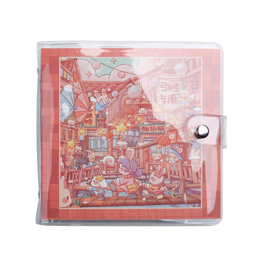 高颜值女孩手账本活页本可拆卸小学生儿童手帐本女生可爱透明软壳方方本网红少女心贴纸方形本方格笔记小本子